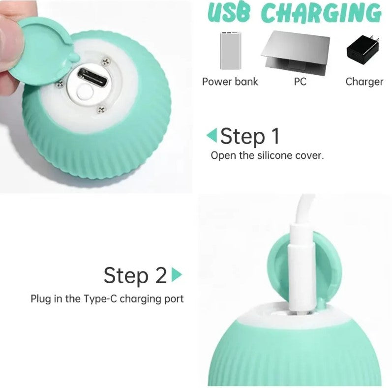 Rechargeable Automatic 360 Degree Pet Rolling Ball - Light Blue
