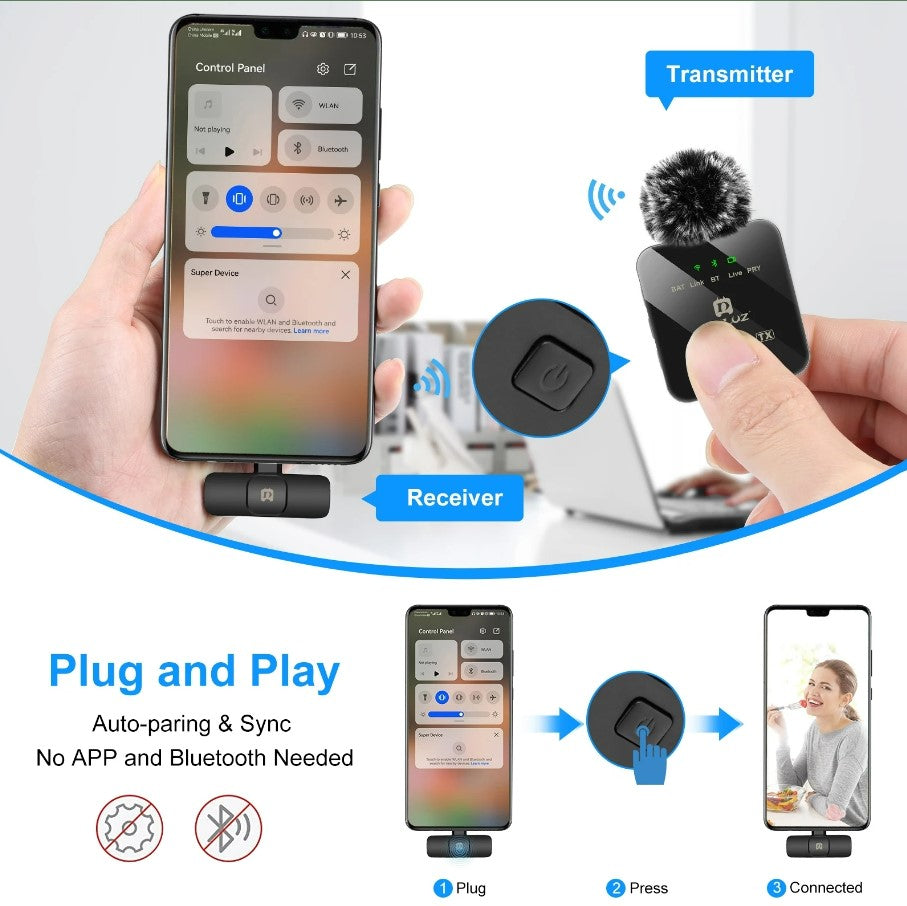 PULUZ Wireless Lavalier Microphone for Mobile Phone - 2 - Type C