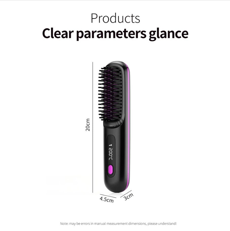 LCD Screen Wireless Rechargeable Hair Straightener Comb