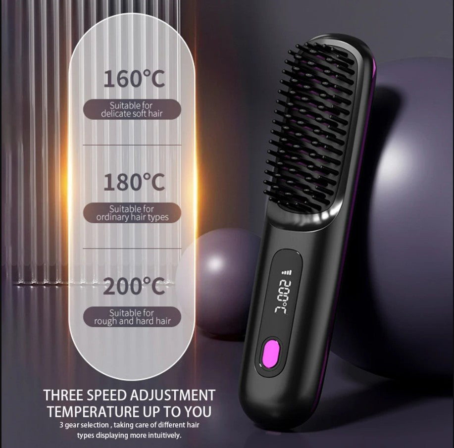 LCD Screen Wireless Rechargeable Hair Straightener Comb