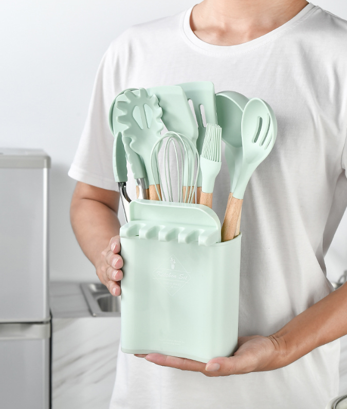 Silicone Non-Stick Kitchen Cooking Utensil Set With Holder