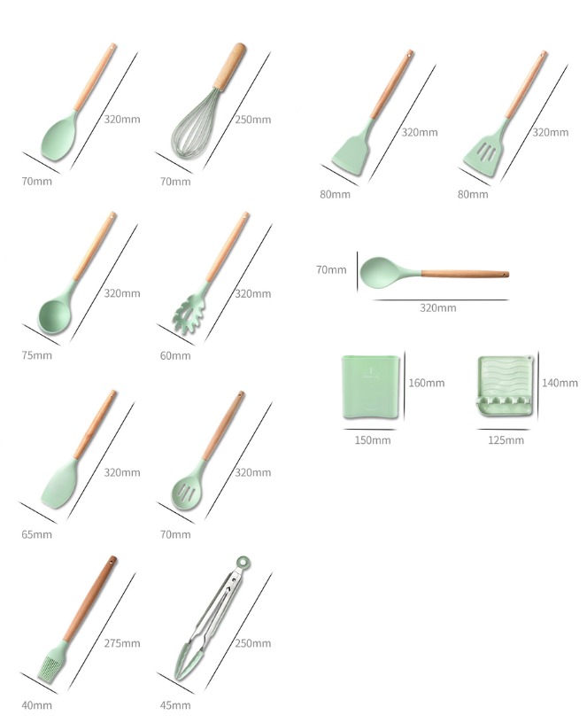 Silicone Non-Stick Kitchen Cooking Utensil Set With Holder