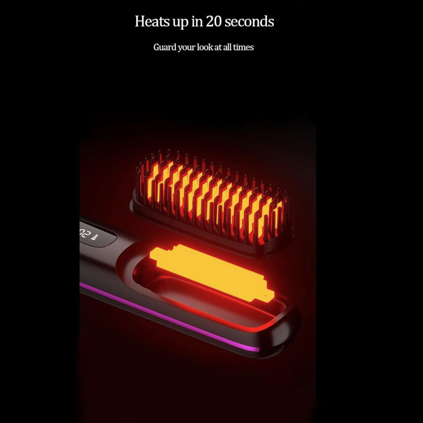 LCD Screen Wireless Rechargeable Hair Straightener Comb