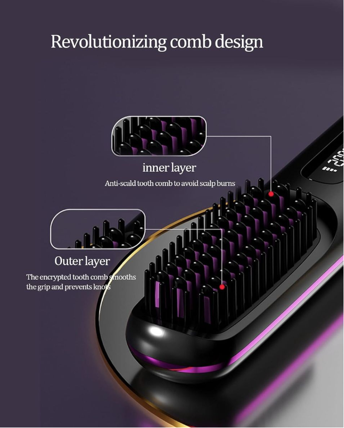 LCD Screen Wireless Rechargeable Hair Straightener Comb