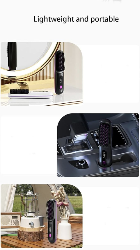 LCD Screen Wireless Rechargeable Hair Straightener Comb