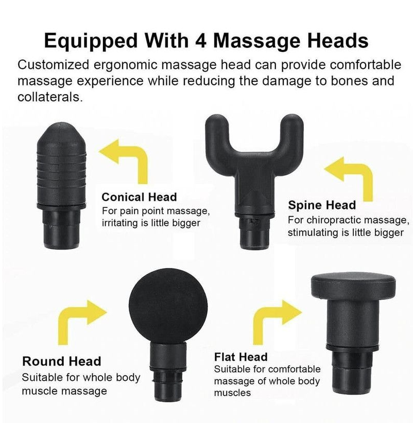 Massage Gun with 4 Changeable Heads - Black