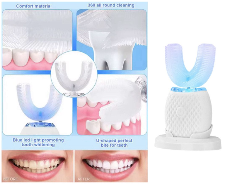 U Shape Cold Light Automatic Toothbrush - White