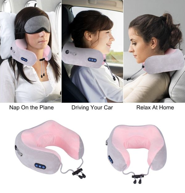 Portable U-Shaped  Neck Massage Pillow - Pink